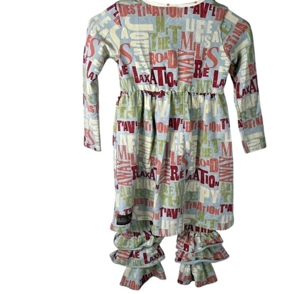 Matilda Jane Girls Size 8 Road Trip Typography Dress & Ruffle Leggings‎ Set Blue